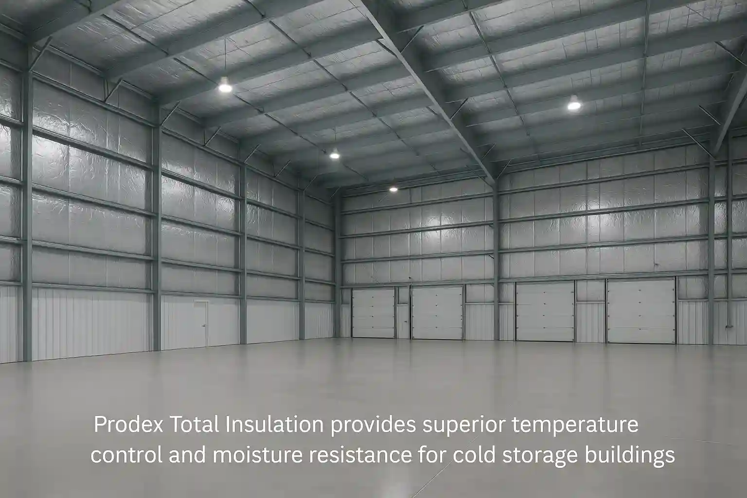 Cold storage warehouse insulated with Prodex Total reflective insulation to maintain temperature control and prevent condensation.