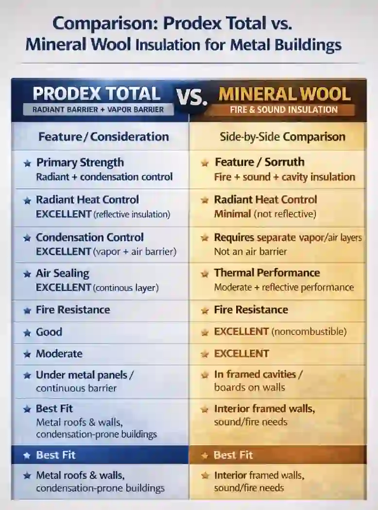 Comparison Prodex Total vs Mineral wool chart