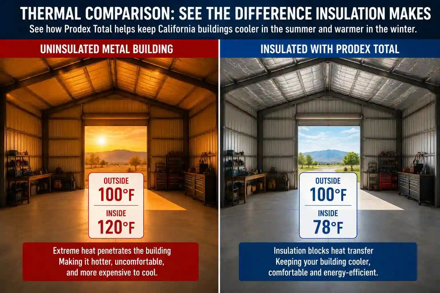 Stopping heat gain in California metal building with Prodex Total