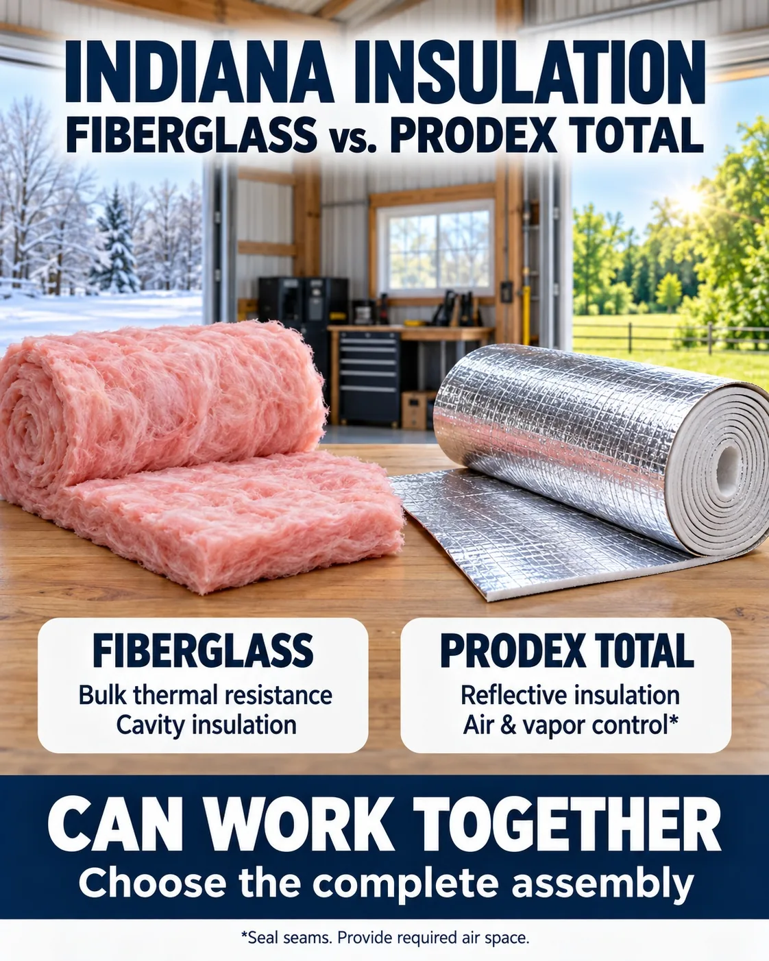 Indiana insulation comparison: fiberglass vs Prodex Total reflective insulation for pole barns and metal buildings