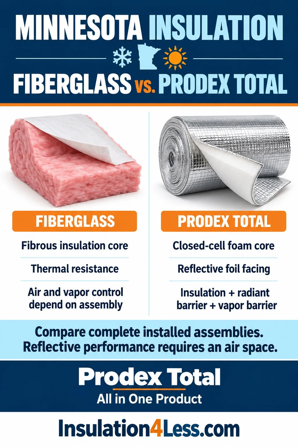 Minnesota insulation comparison: Fiberglass vs Prodex Total reflective foam insulation all-in-one radiant barrier