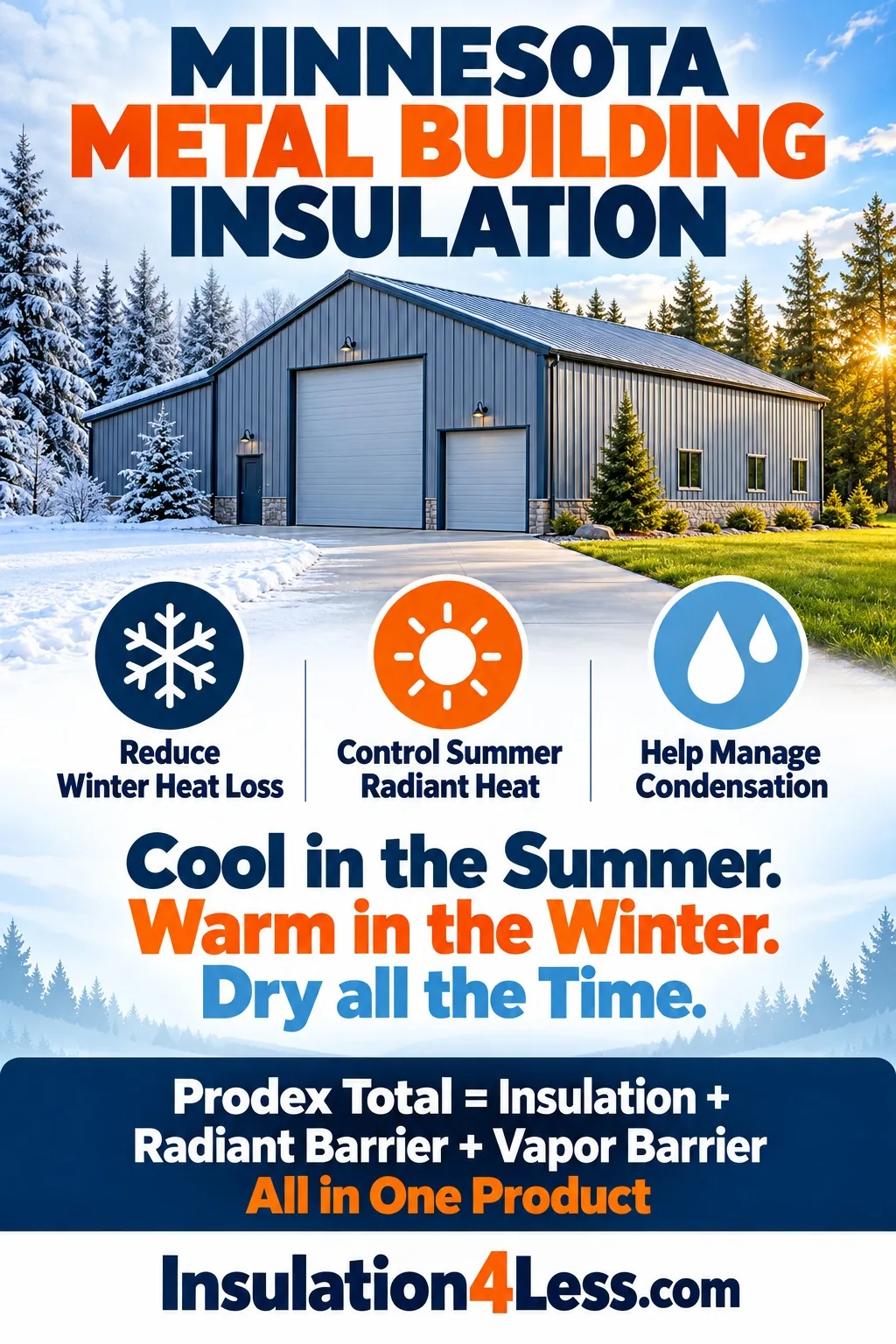 Prodex Total metal building insulation Minnesota – cool in summer, warm in winter, dry all the time
